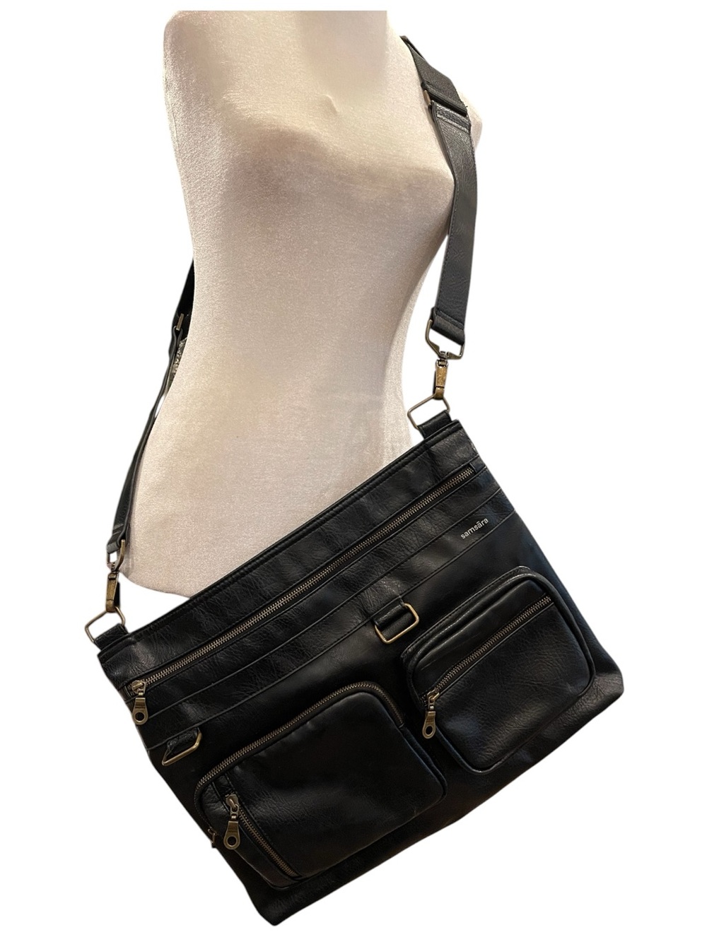 Samsāra by Matt & Nat Black Vegan Leather Oversized Crossbody Messenger Bag